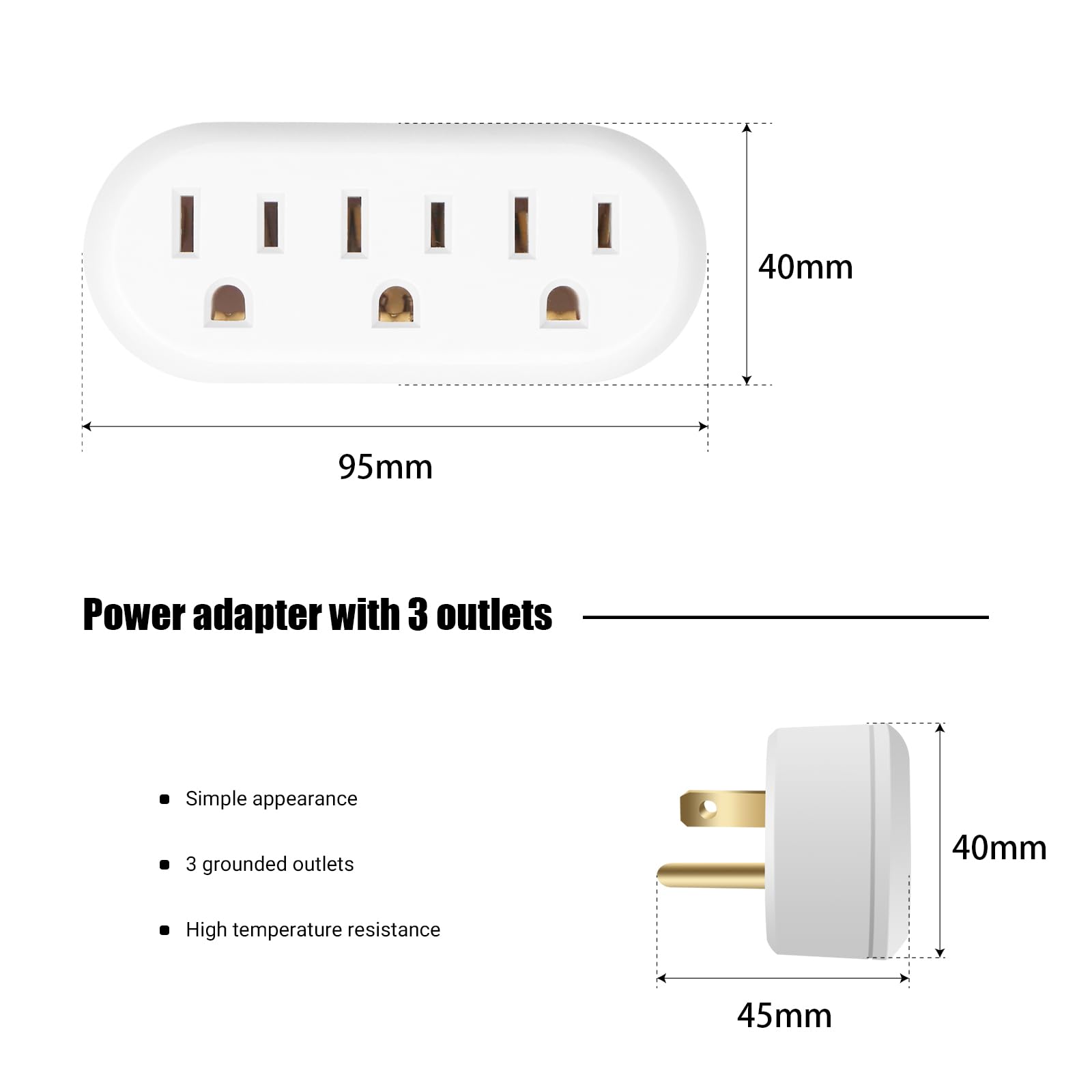 Extrastar 3 Outlet Extender, Spaced Outlet Spliter Grounded Plug Adapter, 3 Outlet Adapter With 3 Prong, Multi Plug Wall Outlet,