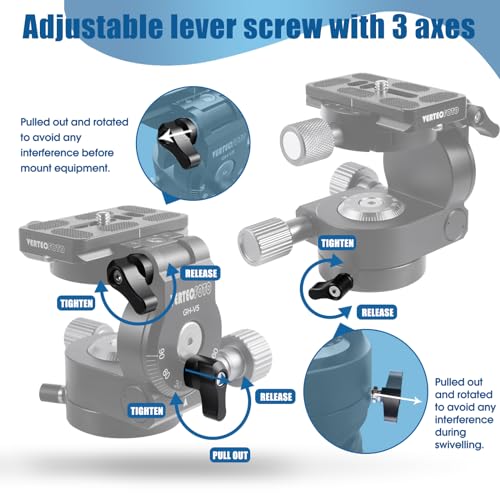 Vertecfoto Geared Tripod Head  Provide Smooth Fine Tune & Quick Coarse On Pan&Tilt, Wobble Free; Perfect Choice For A Camera & S