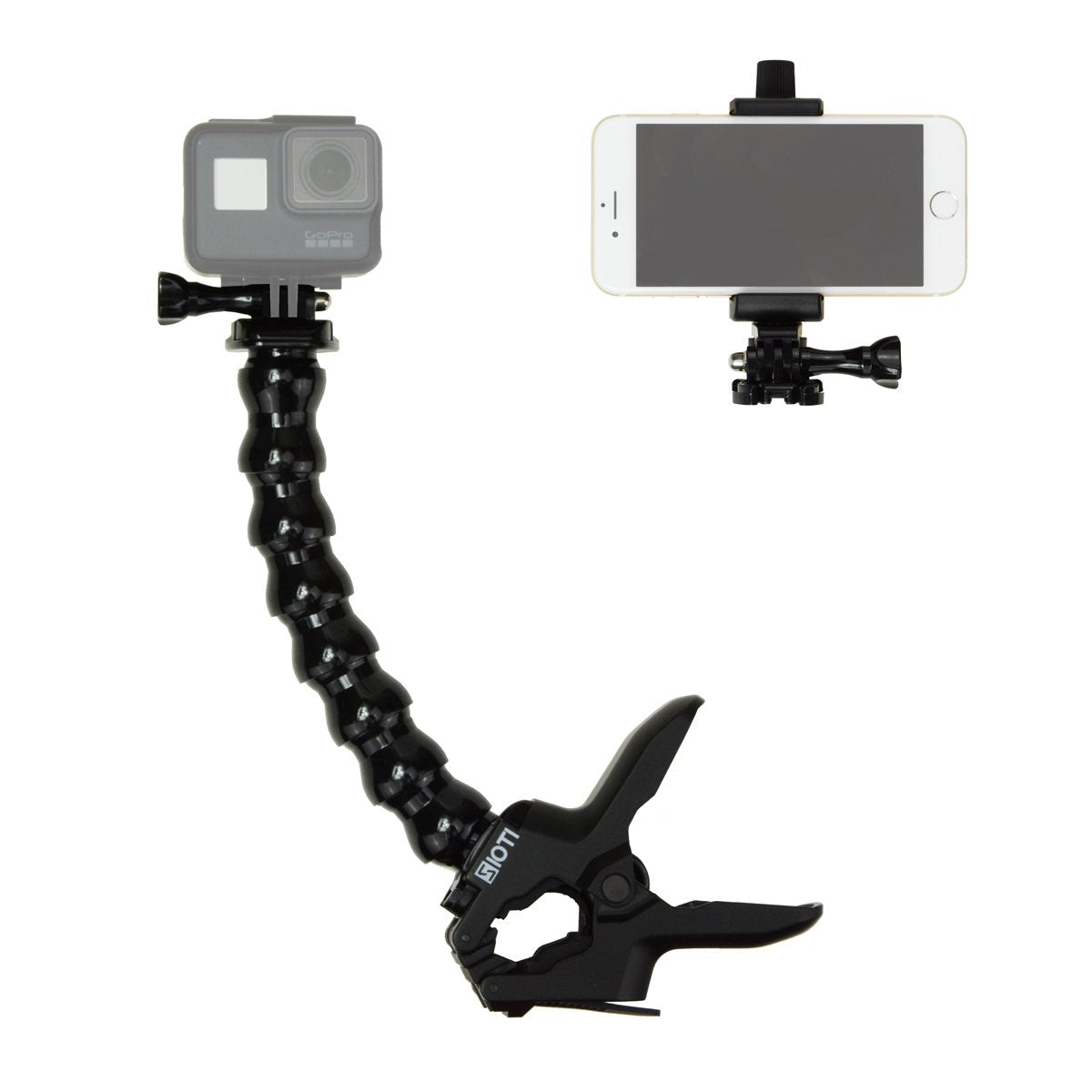 Sioti Jaws Flex Clamp Mount With Adjustable Goose Neck And Cellphone Tripod Adapter Mount Compatible With Go Pro Hero 11, 10, 9, 8, 7, 6, 5, 4, Session,Hero Cameras And Osmo Action Cameras