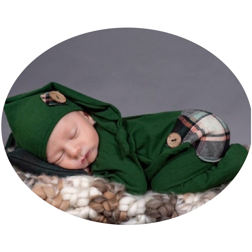Christmas Newborn Baby Photo Shoot Props Outfits Crochet Clothes Santa Claus Red Hat Pants Photography Props (Green A)