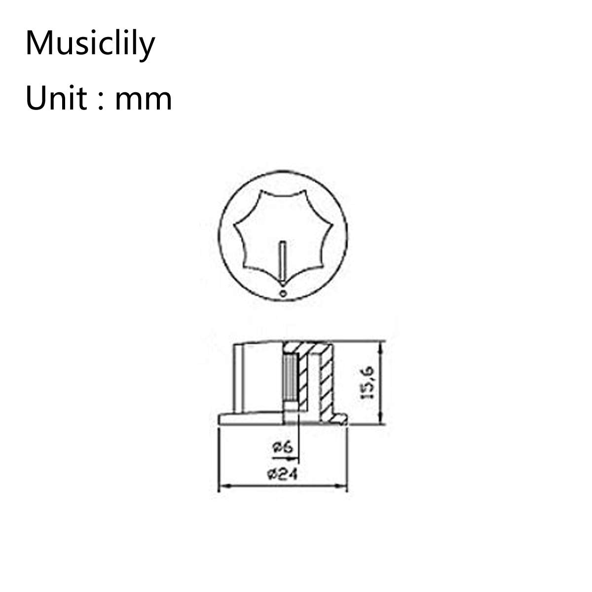 Musiclily Pro Metric Size 18 Spline Jazz Bass Knobs For Asia Import Bass Split Shaft Pots, Black (Set Of 3)