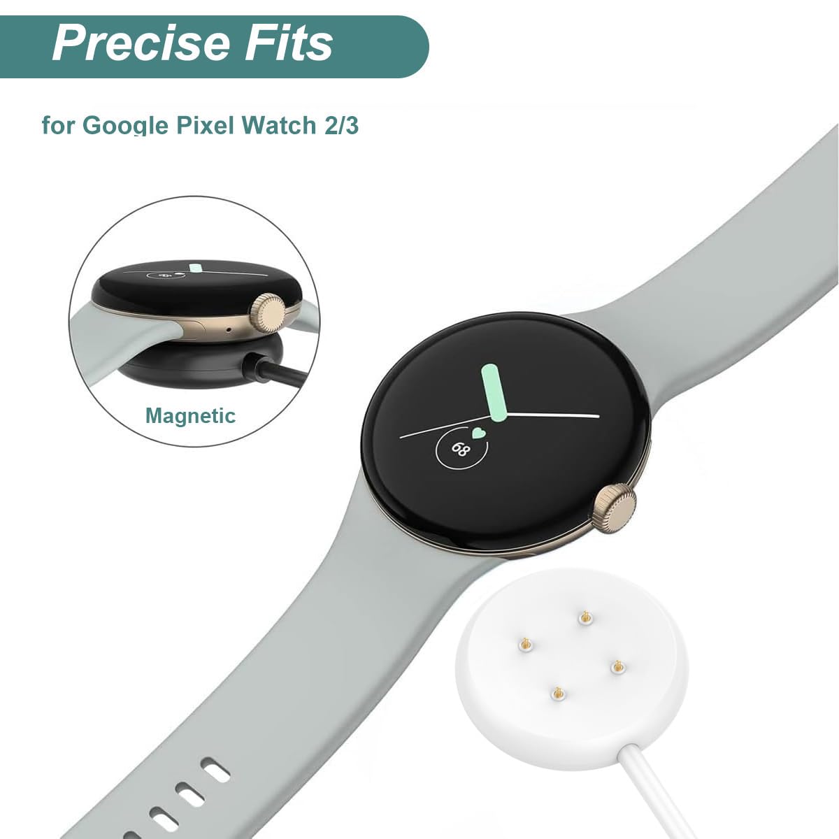 Charger For Google Pixel Watch 2 & 3, Replacement Usb-A/C Charging Cable Cord For Smart Watch (3.3Ft/1M) (White)