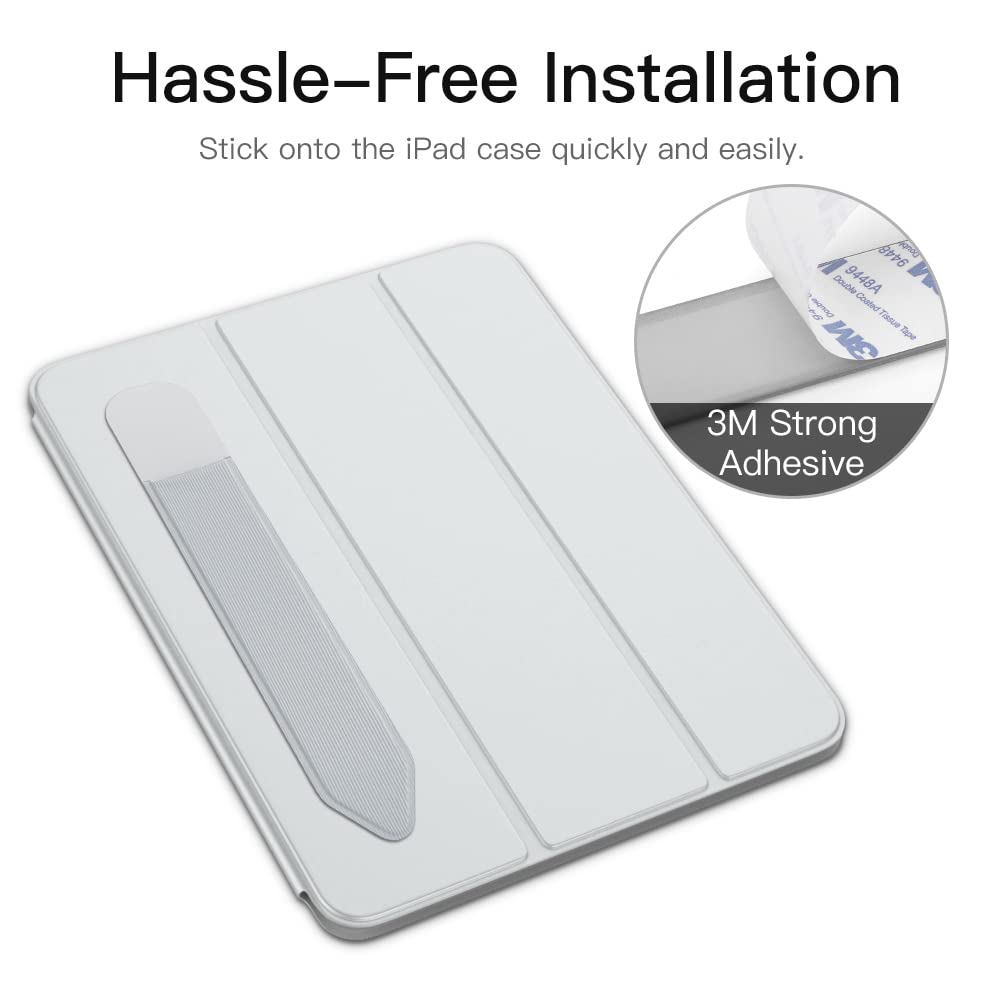 MoKo Pencil Holder Sticker Fit Apple Pencil Pro, Apple Pencil (USB C), Apple Pencil 1st/2nd Generation, Elastic Pencil Pocket Pouch Adhesive Sleeve Attached to iPad Case for Stylus Pens,Silver Gray