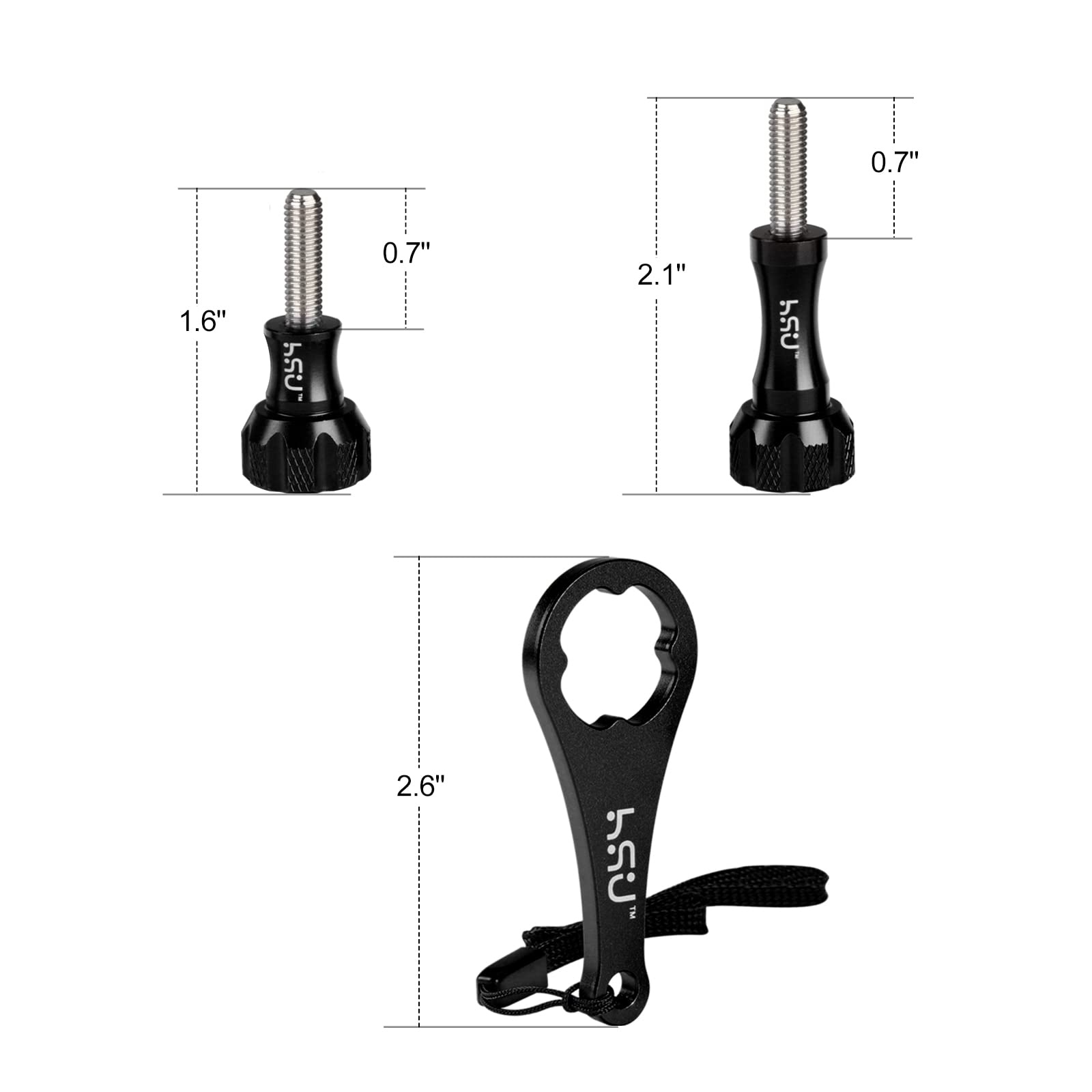 Hsu Aluminum Thumbscrew Set + Wrench For Gopro Hero 13, 12, 11, 10, 9, 8, 7, 6, 5, 4, 3, Akaso Campark And Other Action Cameras