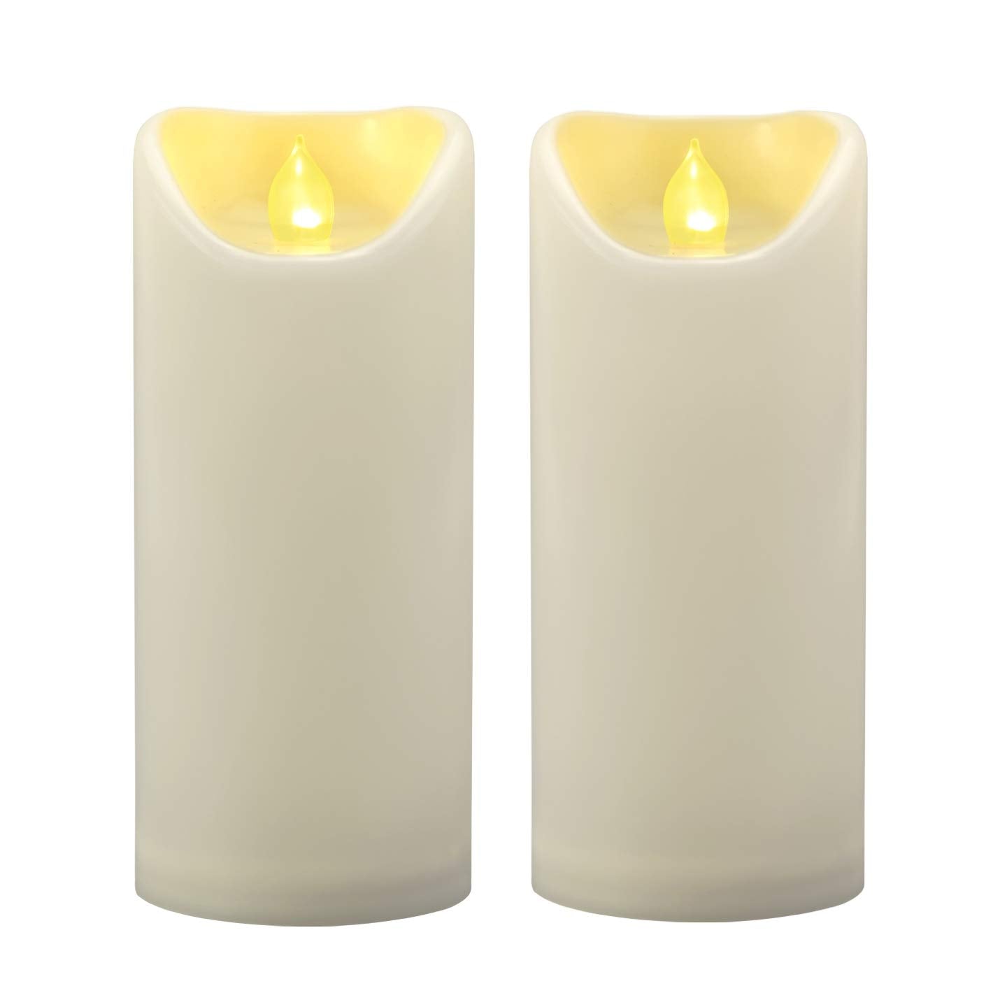 2 Pcs 3''X7'' Waterproof Outdoor Battery Operated Flameless Led Pillar Candles With Timer Flickering Plastic Resin Electric Deco