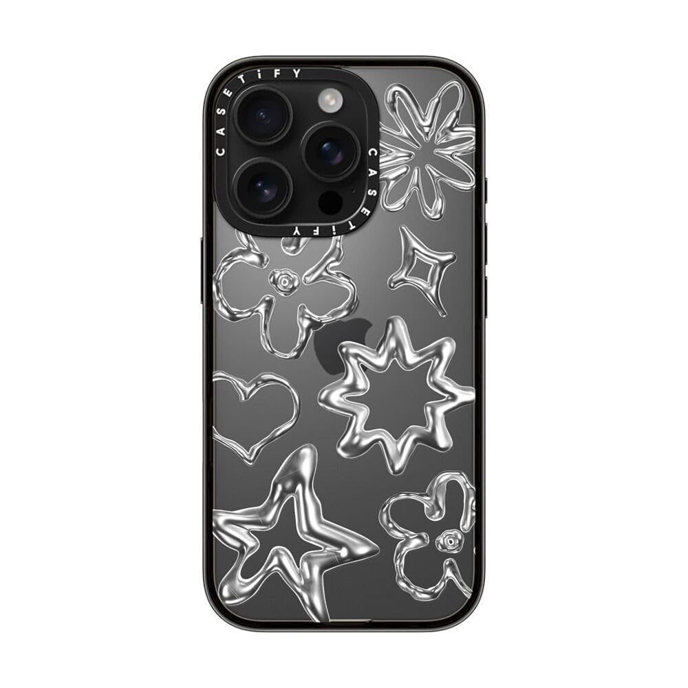 Casetify Compact Case For Iphone 16 Pro [Lightweight / 4 Ft. 2X Military Grade Drop Protection/Slim]   Chrome Doodles   Clear Bl