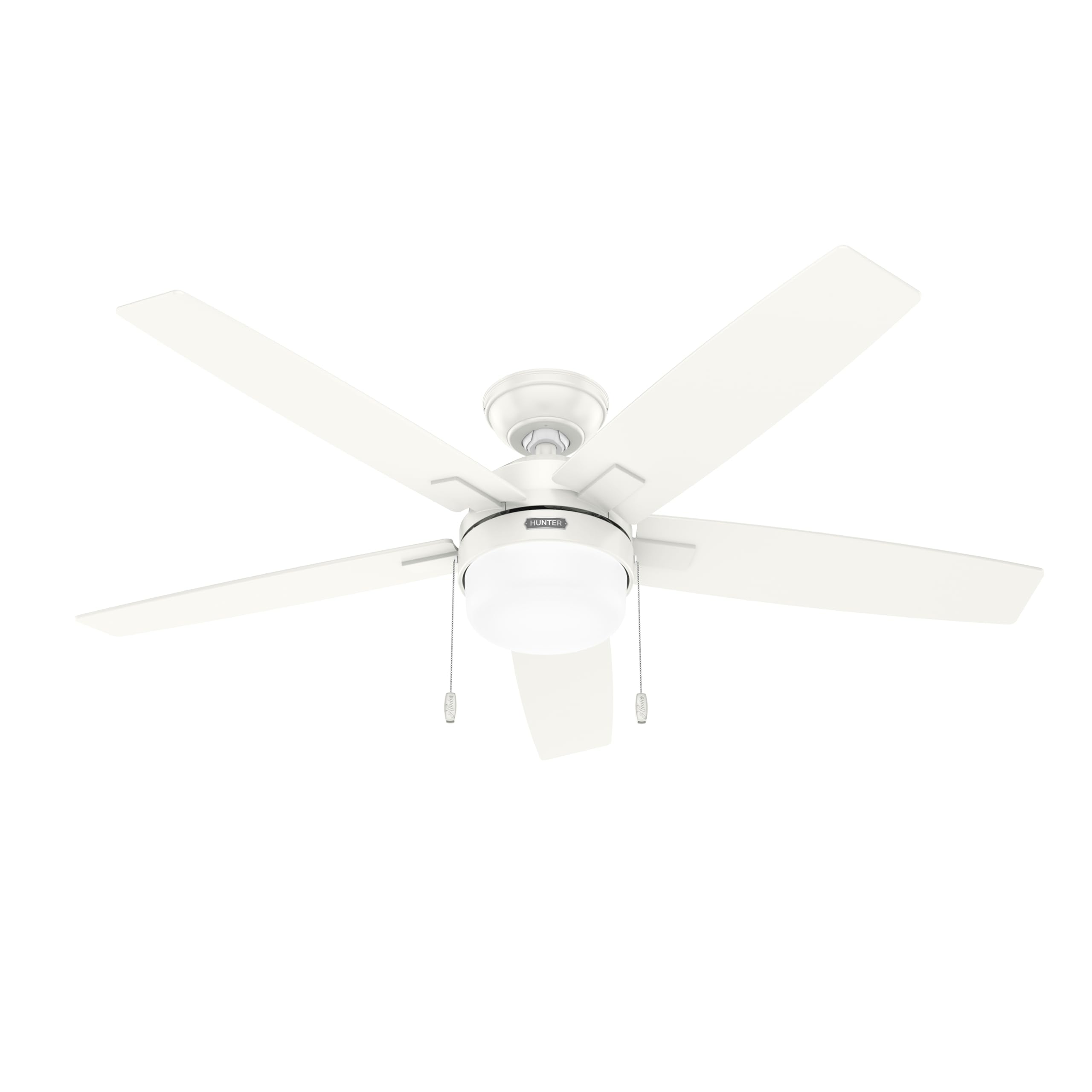 Hunter 52 inch Indoor Ceiling Fan with LED Light - White Ceiling Fan with Pull Chain, for Bedroom or Living Room, Standard Mount