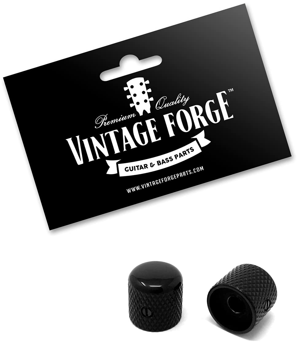 Vintage Forge Black Metal Dome Knobs For Electric Guitar And Bass (Set Of 2) 6Mm Shaft With Set Screw Dk50M Blk