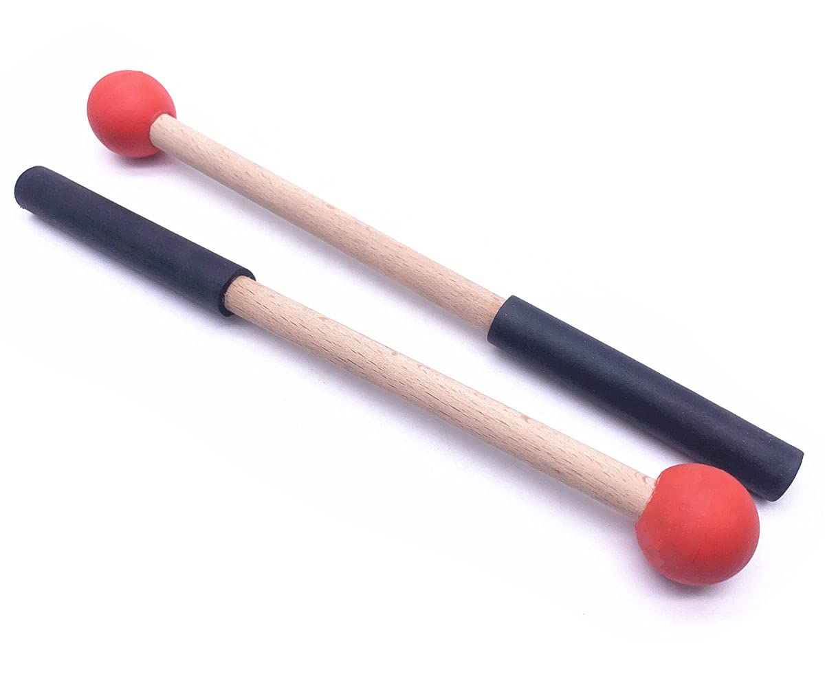 Jiayouy 8 Inch Rubber Head Percussion Mallets Sticks For Tongue Drum, Xylophone, Glockenspiel, Woodblock, Bell Pack Of 2 Red