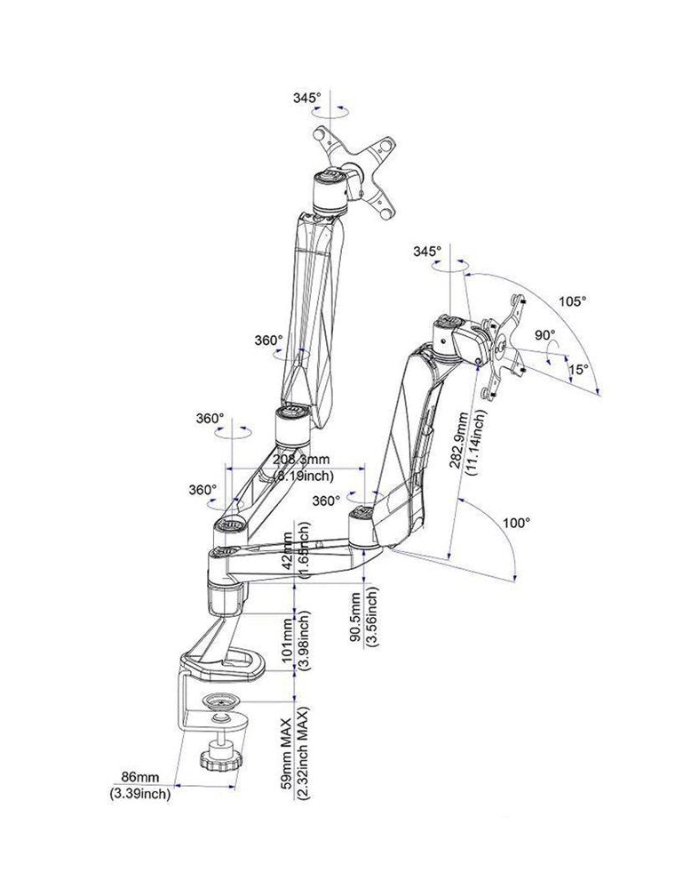 Cotytech Dual Desk Mount Spring Arm Quick Release With Clamp Base (Dm Cdsa2 C)