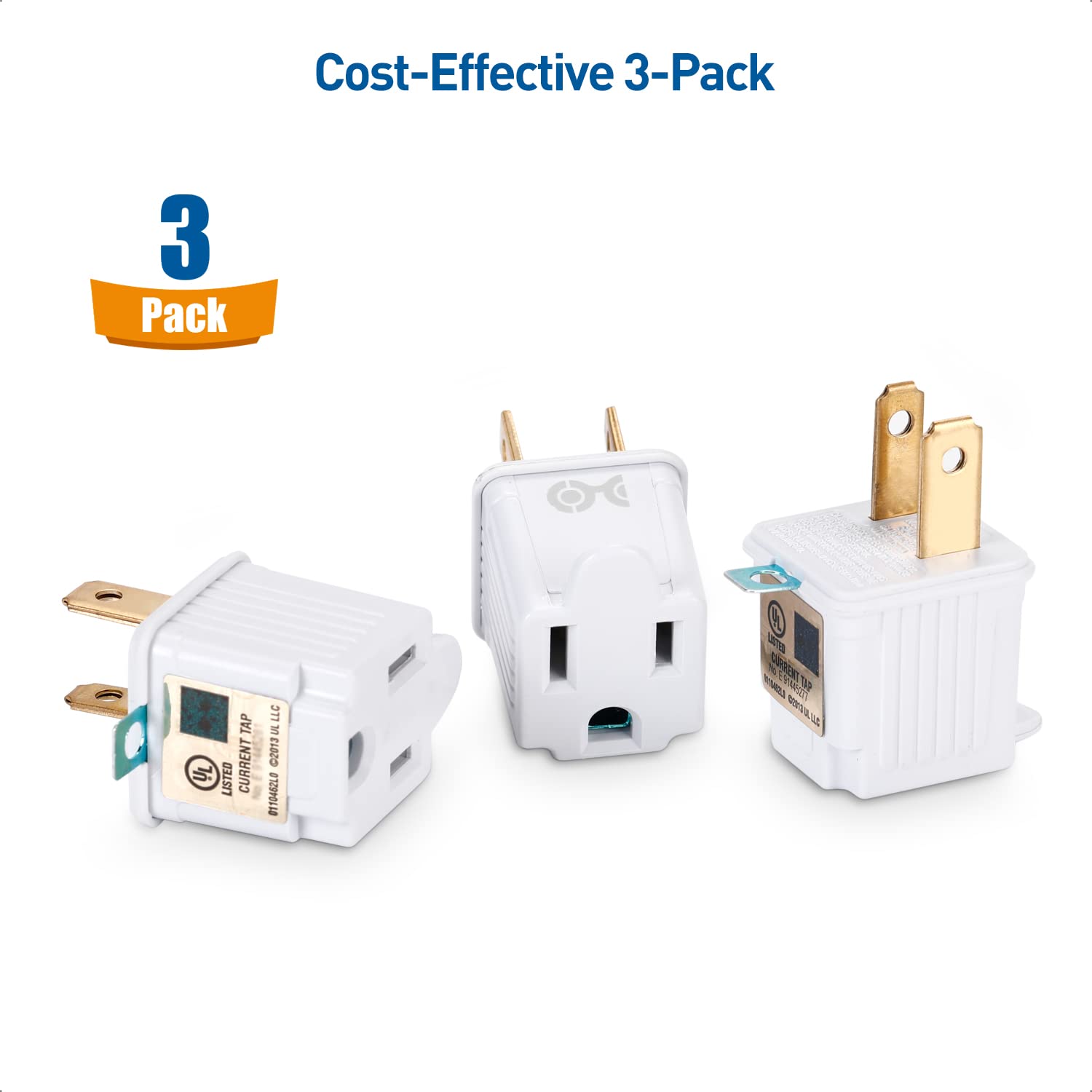 [Ul Listed] Cable Matters 3 Pack 2 Prong To 3 Prong Outlet Adapter In White (3 Prong To 2 Prong Plug Adapter)   Allows A 2 Prong