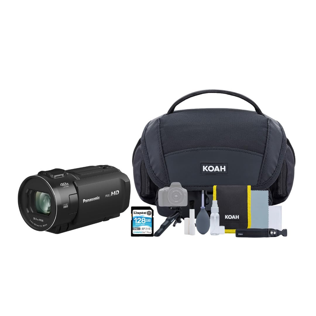 Panasonic V900 Full HD Camcorder 24x Optical Zoom (Black) Bundle with Nostrand Avenue Camera System Gadget Bag and 128GB SDXC Ca