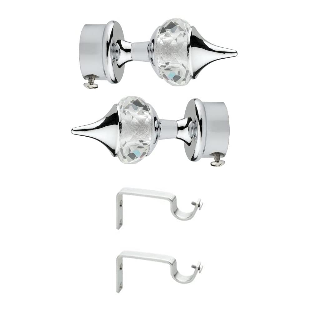 LEEZEN Architectural Hardware Silver Crystal Curtain Knob with Stainless Steel Curtain Bracket, Parda Holder Support (Pack of 1 