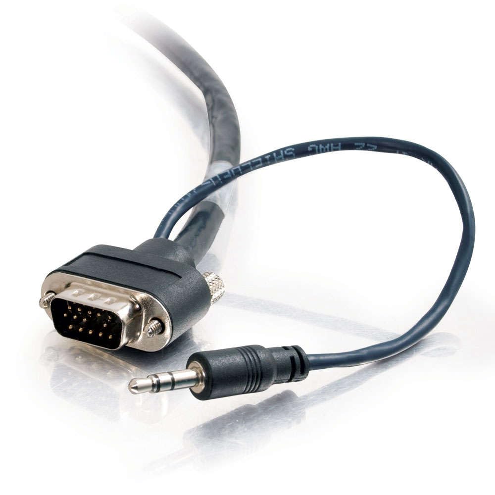 C2G 40176 Vga + 3.5Mm Audio Video Cable Mm With Rounded Low Profile Connectors Plenum Cmp Rated Black (25 Feet 7.62 Meters)