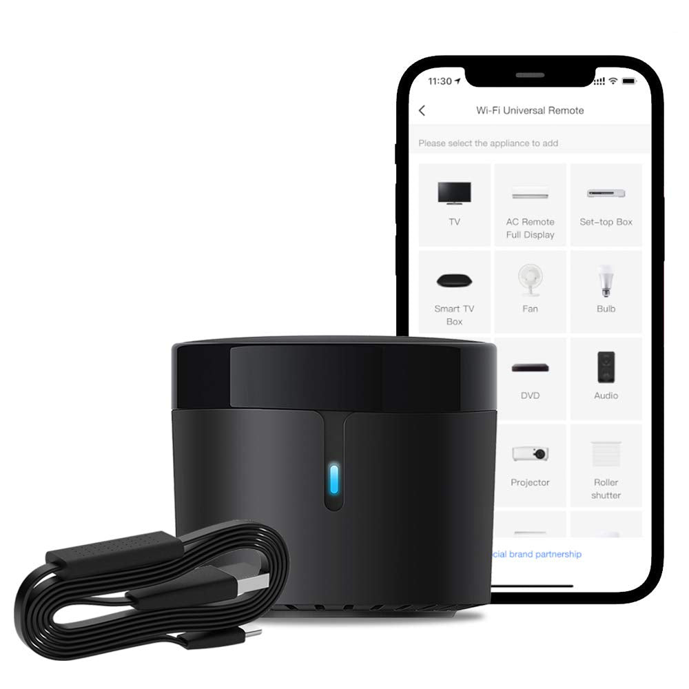 BroadLink RM4 Mini Smart Remote and Sensor Cable Set RM4 Mini S (2.4 GHz Wi-Fi Only), Universal IR Remote Control Hub with Tempe
