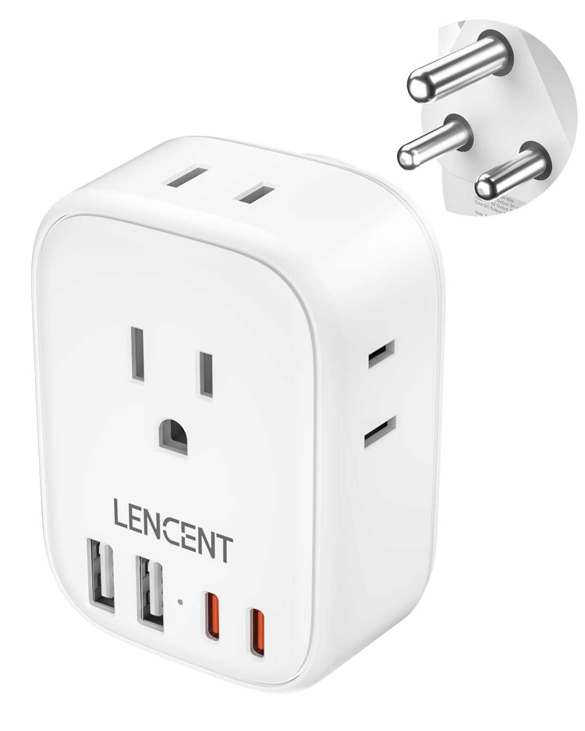 Lencent South Africa Power Adapter, South Africa Grounded Travel Adaptor With 4 American Outlets, 4 Usb Charger(2 Usb C), Type M