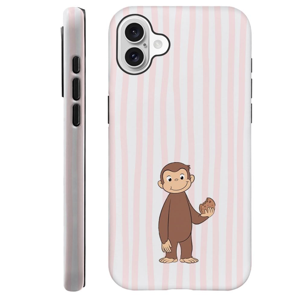 Case for iPhone 16 - [Drop Protection Phone Cover] - Hybrid Case for Girl Women - Funny Monkey Stripes 04