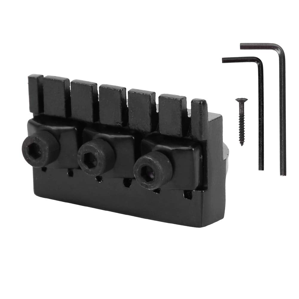 Bnineteenteam Headless Guitar Locking Nut, Electric Guitar Locking Nut Zinc Alloy With 2 Wrench 2 Screw Black Performance Accessory