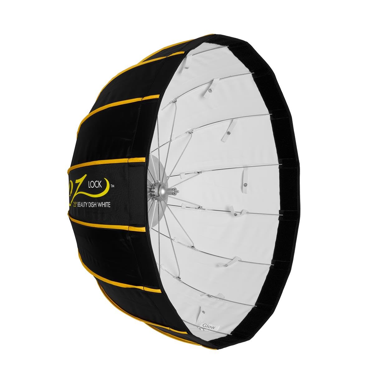 Glow EZ Lock 25' Collapsible White Beauty Dish Softbox w/Bowens Mount Speedring and Deflection Disk, 16 Ribbed Design Soft Box w/White Interior for Perfect Lighting and Beauty Dish Photography