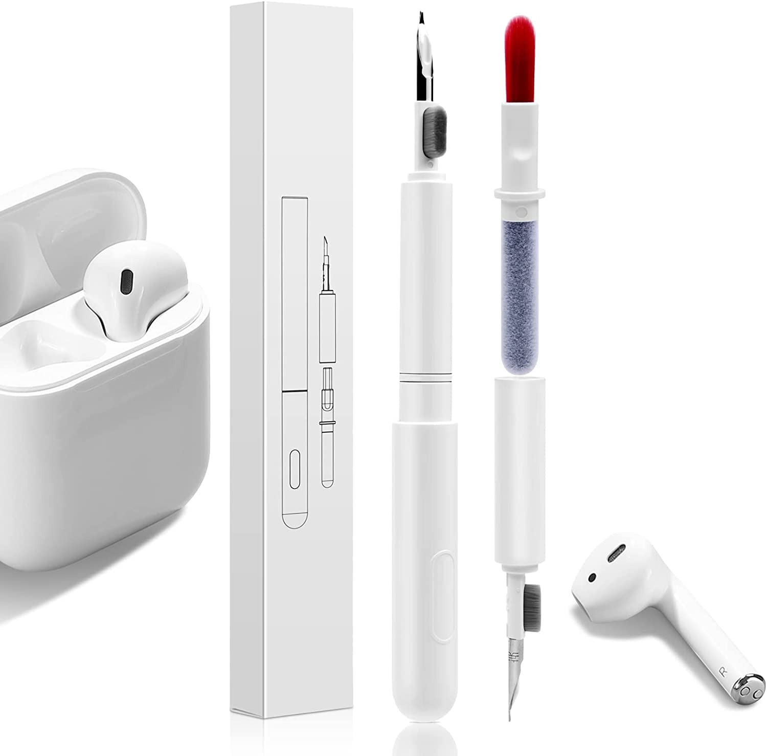 Aomig Bluetooth Earbuds Cleaning Pen,4 In 1 Multifunction Cleaner Kit With Soft Brush For Wireless Earphones Bluetooth Headphone