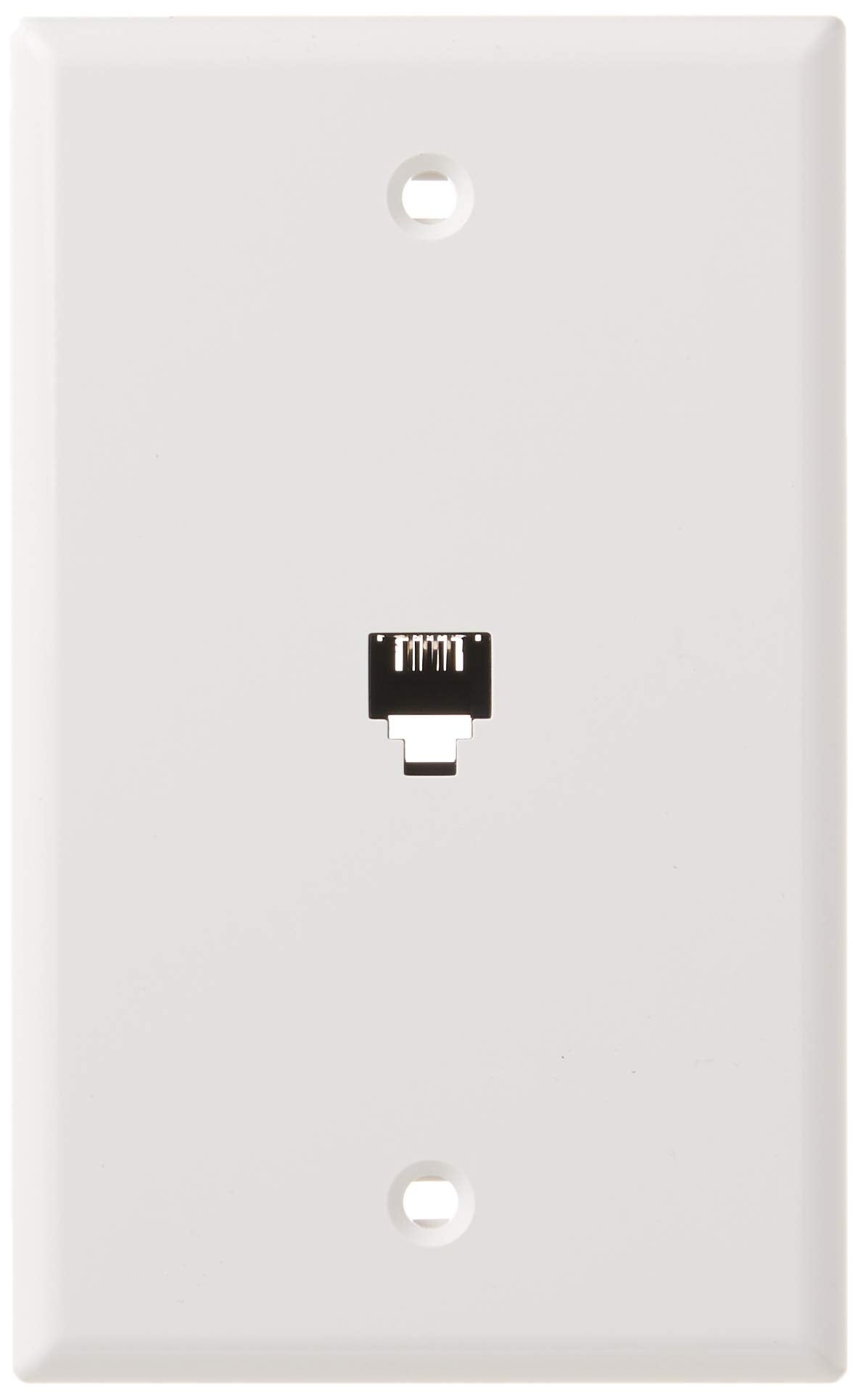 Leviton 40249 W Standard Telephone Wall Jack, 6P4C, Screw Terminals, White
