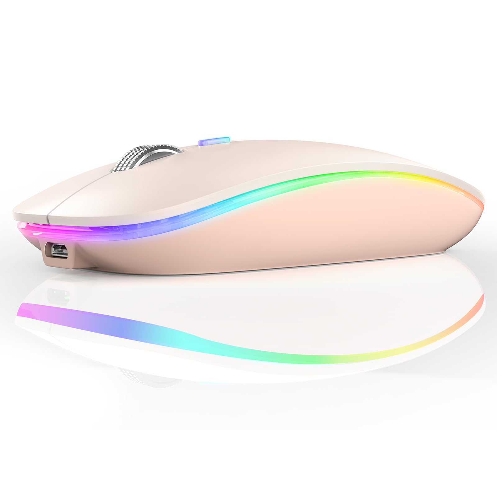 Tenmos Wireless Bluetooth Mouse, Led Slim (Bluetooth 5.1 + Usb) 2.4Ghz Rechargeable Silent Bluetooth Wireless Mouse With Type C Adapter For Laptop/Macbook/Ipad Os 13 And Above   Light Pink