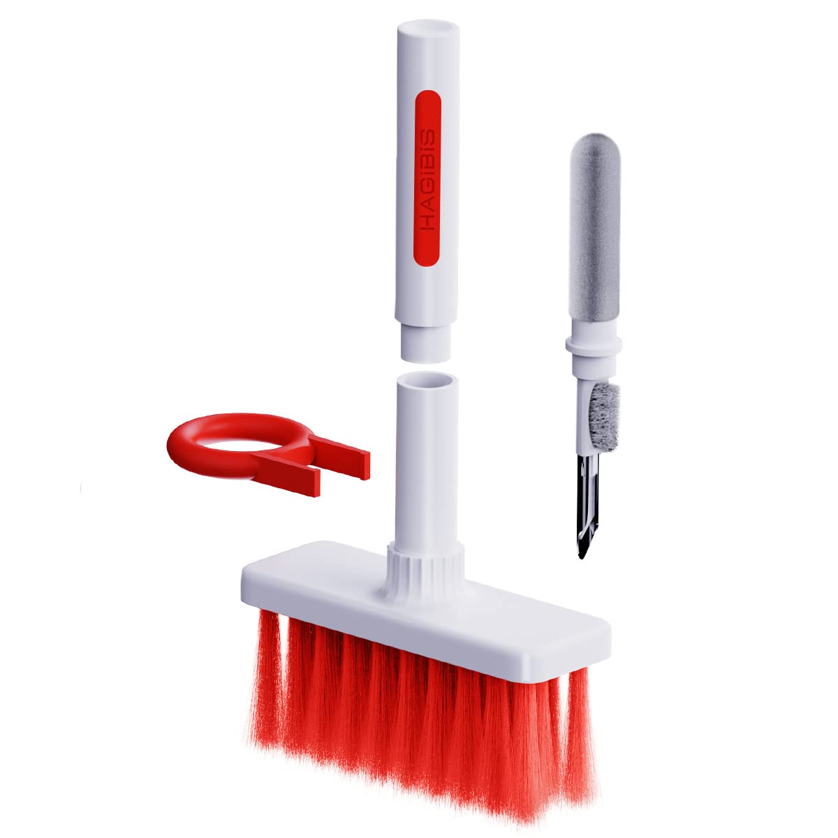 Hagibis Cleaning Soft Brush Keyboard Cleaner 5-In-1 Multi-Function Computer Cleaning Tools Kit Corner Gap Duster Keycap Puller For Bluetooth Earphones Lego Laptop Airpods Pro Camera Lens (Red)