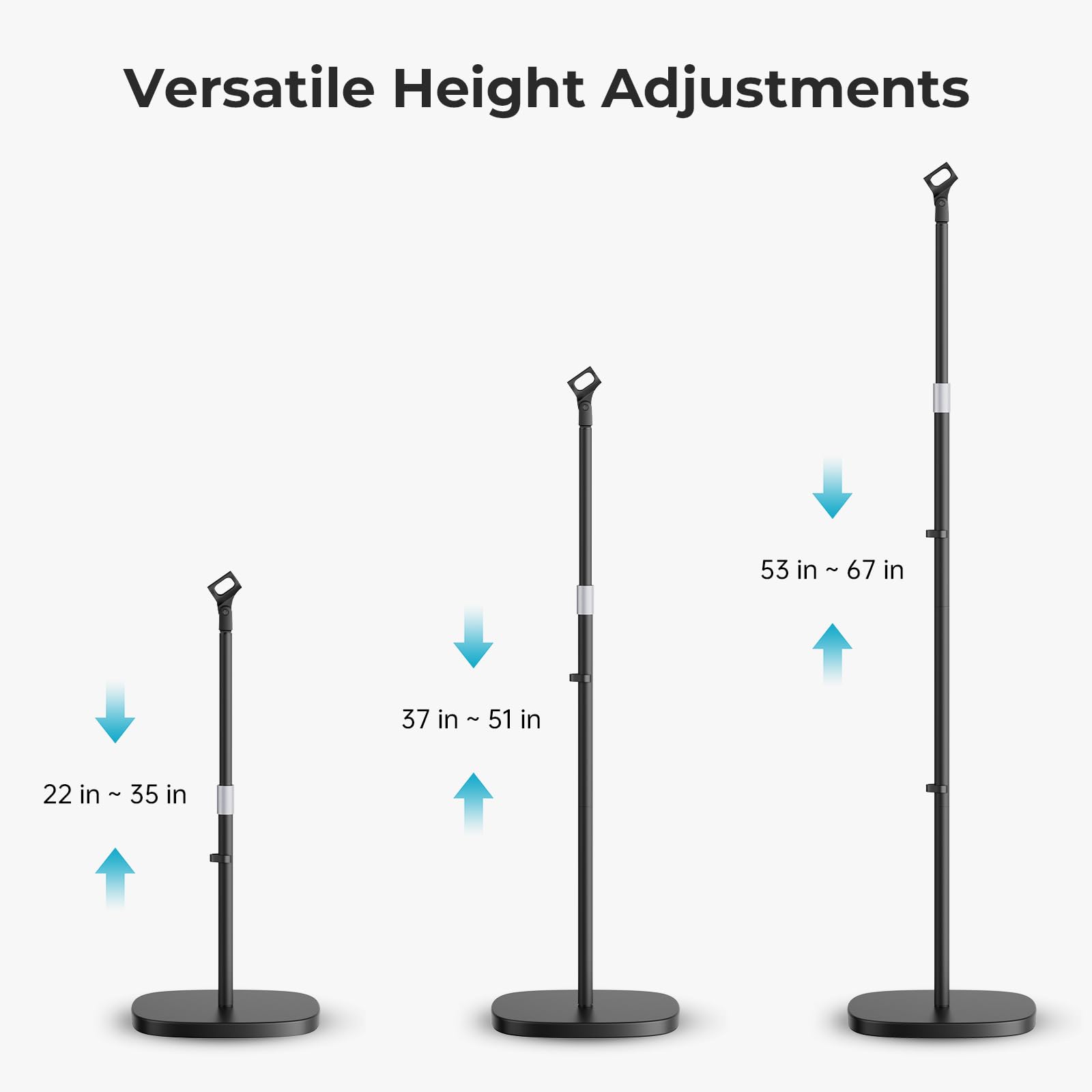 Polesto Microphone Stand, Universal Detachable Mic Floor Stand With Compact Weighted Base, Height Adjustable From 22 To 67, 2 Un