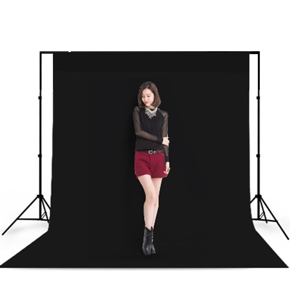 Hmtfoto Black Backdrop Background Fabric Backdrop For Shoot Portraits Party Video Studio 8X10Ft