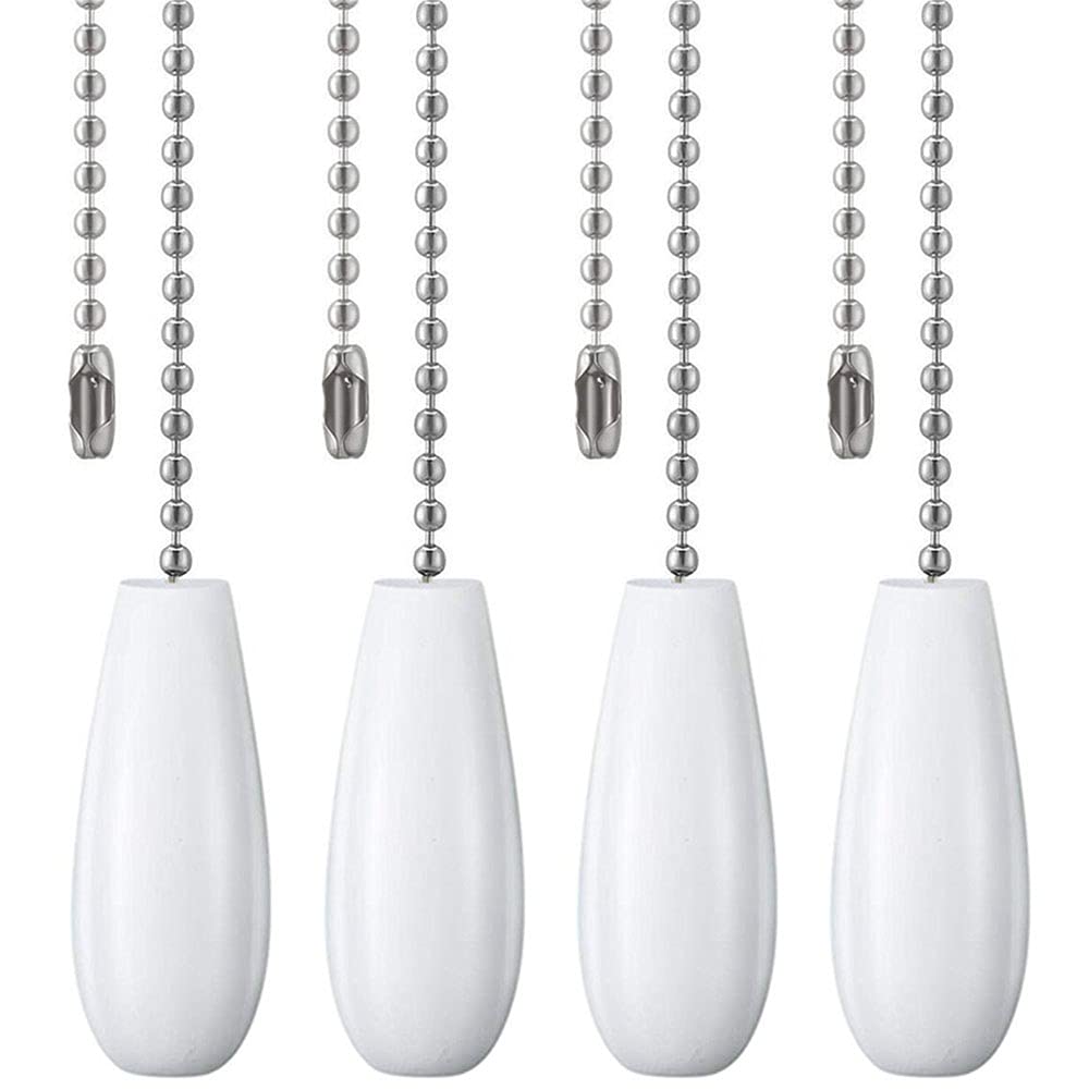 Akahttbn Ceiling Fan Chain Pulls Decorative Extension 12 Inches White Color Wooden Pull Chain Fan Pulls Set Ornaments For Ceilin