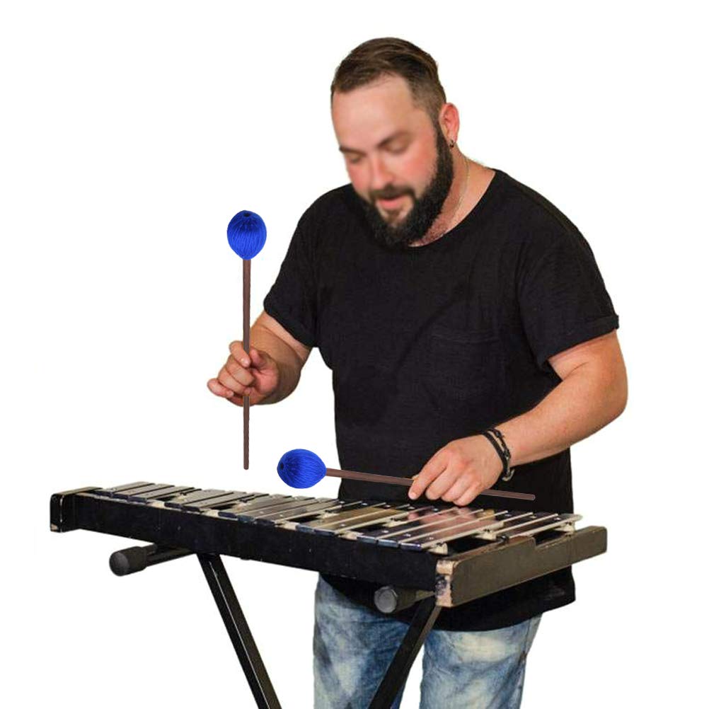 Vankcp 2 Pair Marimba Mallets Medium Blue Hard Yarn Head Keyboard Marimba Mallets For Percussion Marimba Playing Glockenspiel Ma