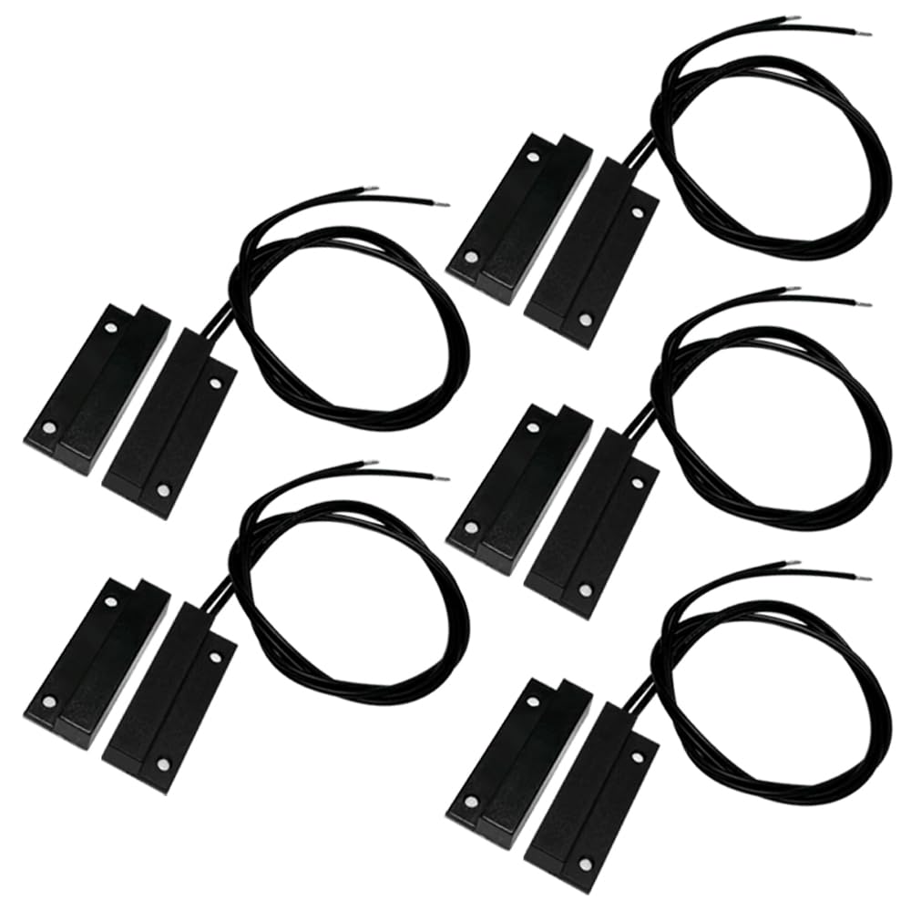 5 Sets Surface Mounted Nc Magnetic Contacts Switch For Door/Window Alarm System With Double Side Tape (Black)