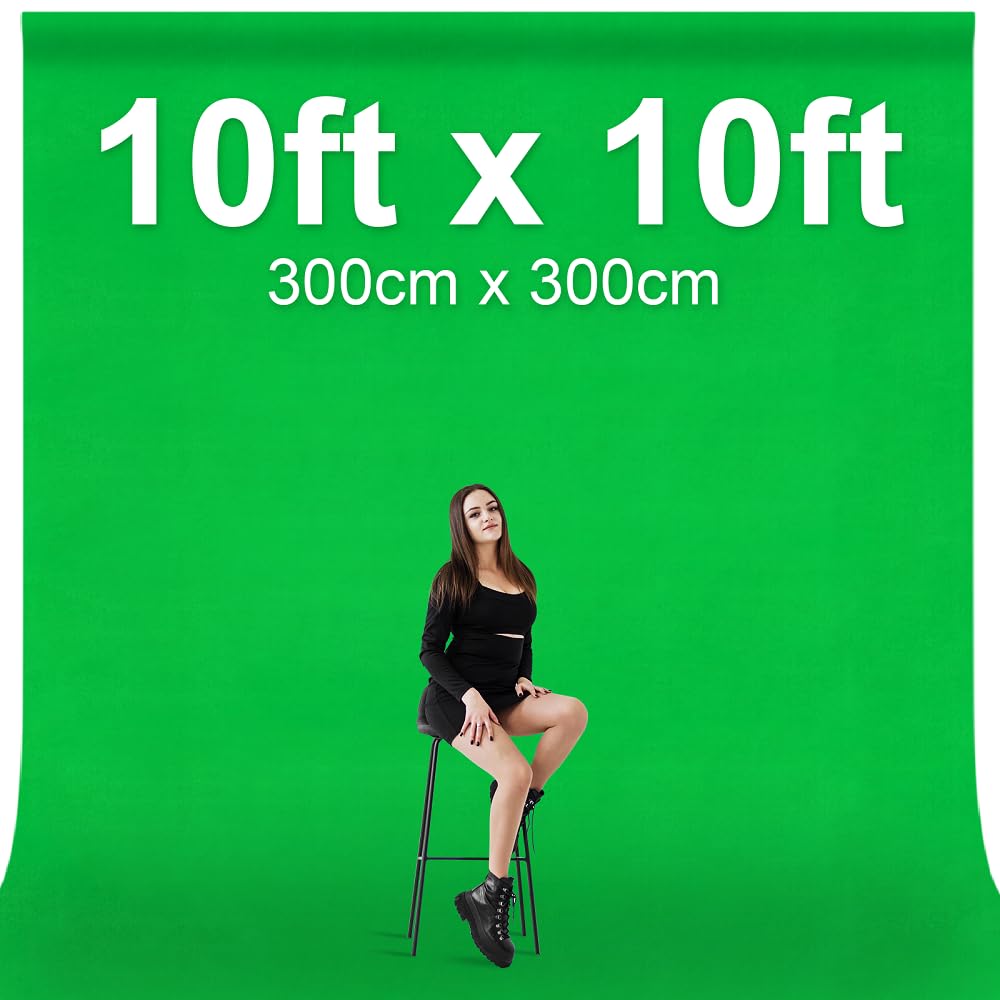 Emart Green Screen Backdrop, 10 X 10 Ft Photography Green Background For Streaming Zoom, Small Photo Muslin Green Curtain With 4