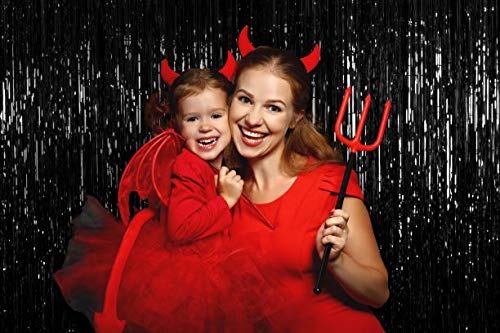 Halloween Party Decorations Metallic Tinsel Fringe Black Curtains 3 Pack 3 Feet X 8 Feet Foil Curtain For Photo Booth Backdrop D