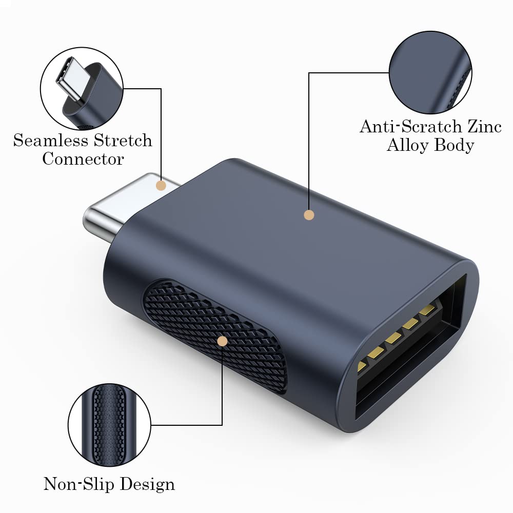 AuviPal 10Gbps USB C to USB 3.1 Adapter Thunderbolt 4/3 OTG Converter 4 Pack Midnight