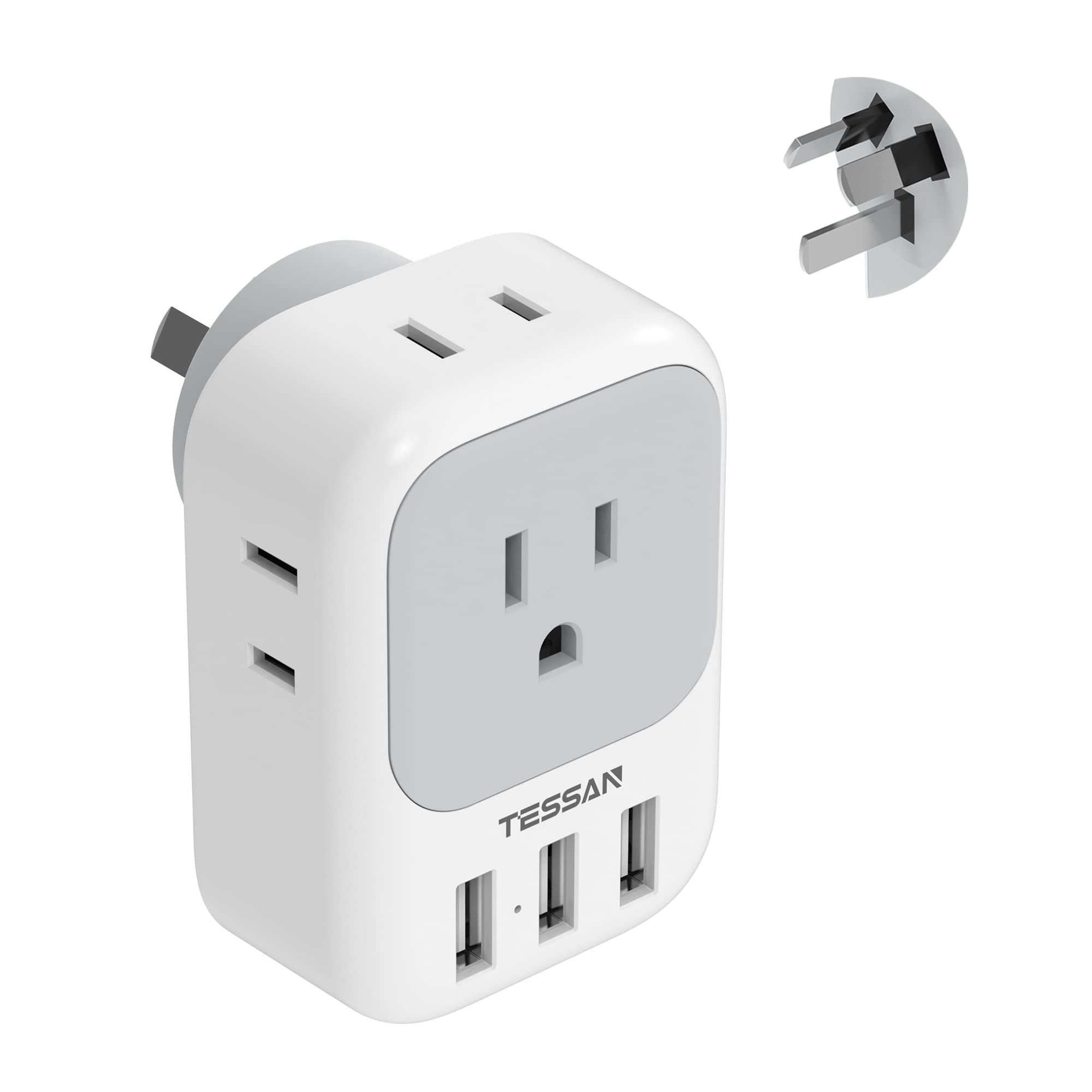 Tessan Australia Power Plug Adapter, Us To New Zealand Power Adapter With 4 American Outlets 3 Usb Charger, Type I Travel Adapto