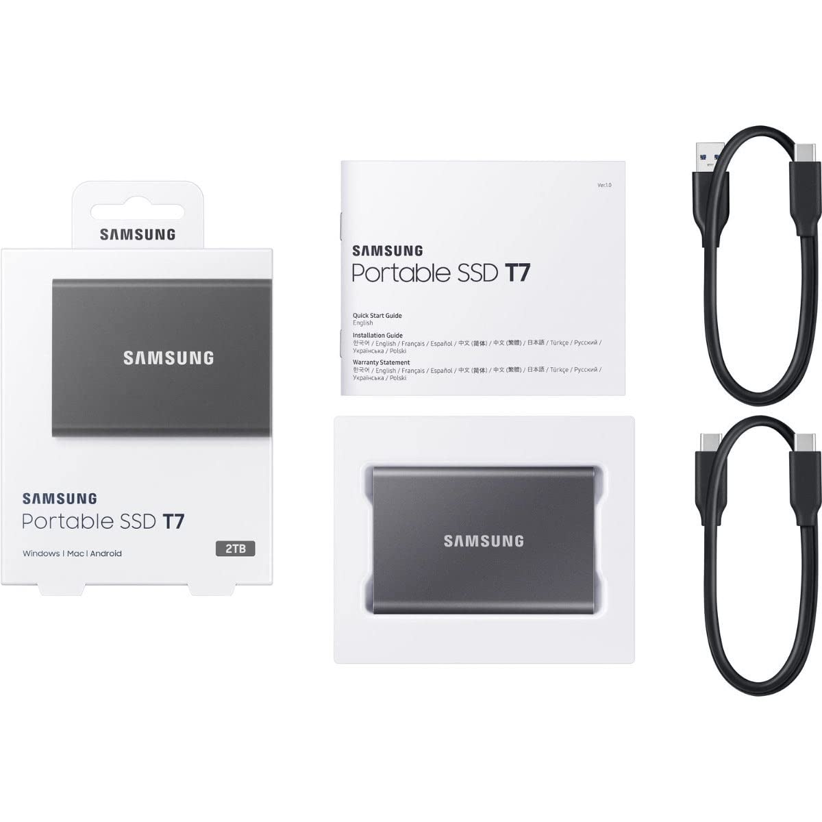 Samsung T7 Portable SSD - 2 TB - USB 3.2 Gen 2 - External SSD in Titanium Grey (MU-PC2T0T/WW)
