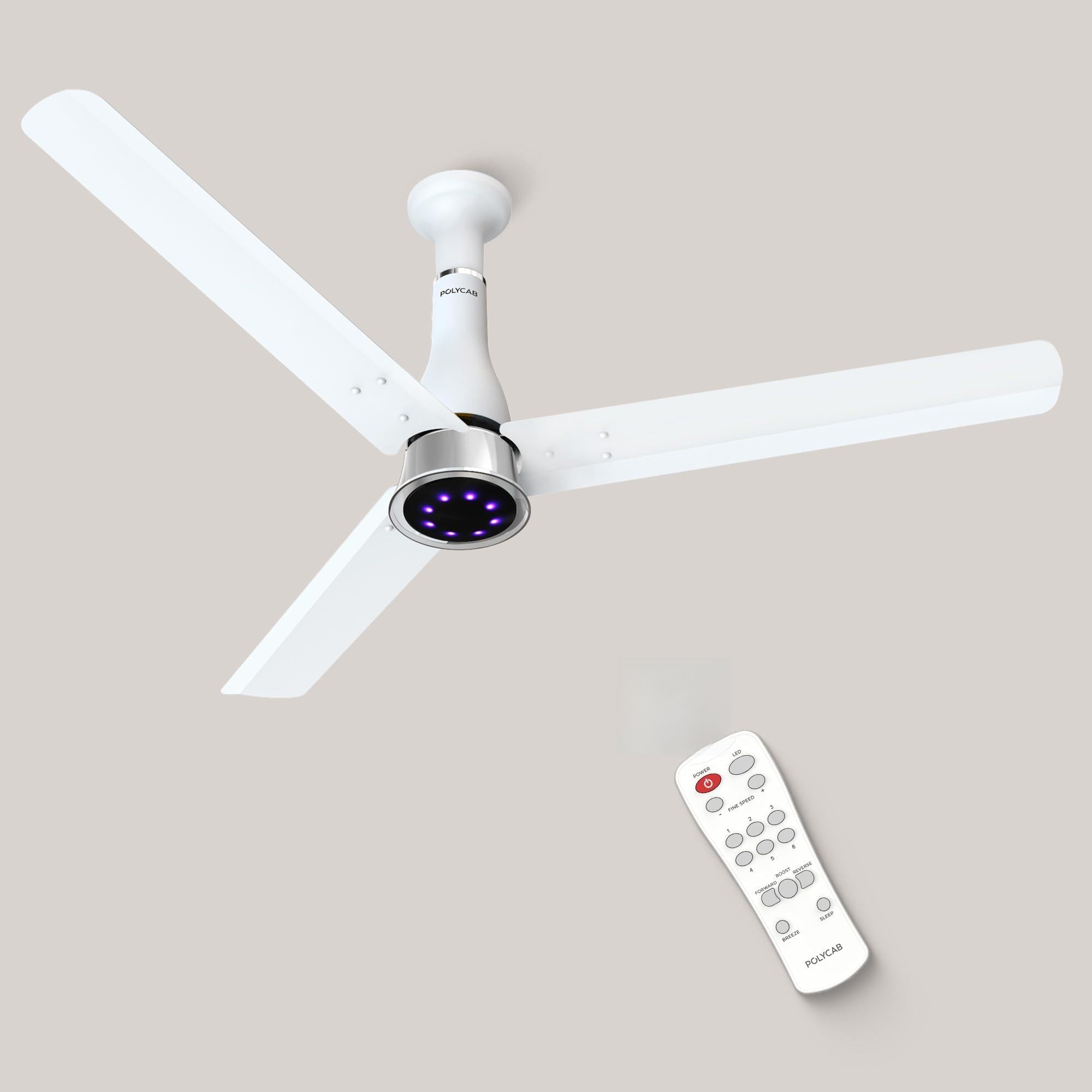 Polycab Wizzy Prime 1200Mm Bldc Ceiling Fan With Remote|Bee 5 Star Rated, Higher Air Delivery|Led Indicator,Reverse,Boost,Sleep