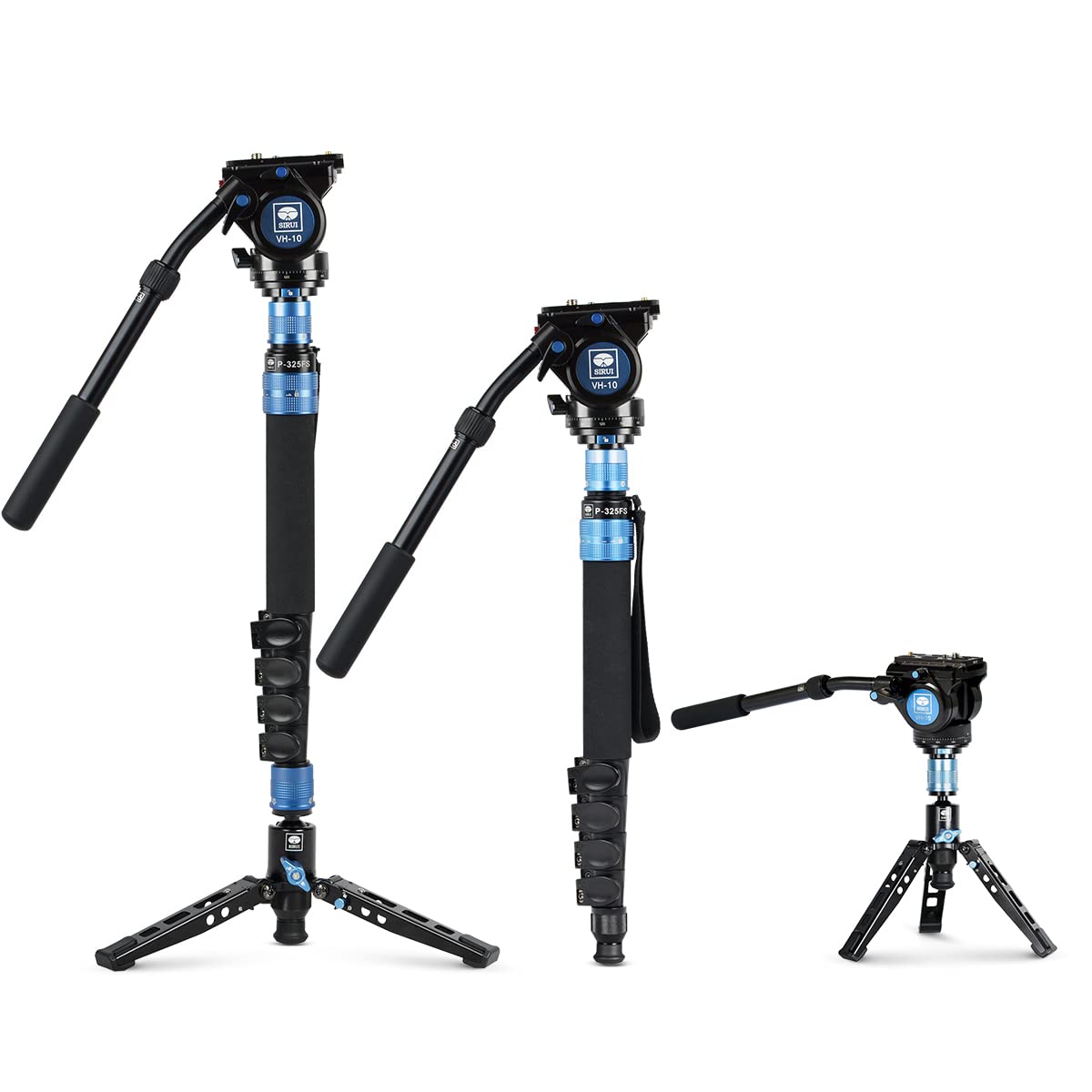 Sirui P 325 Series Camera Monopod, Lightweight Carbon Fiber Monopod With Feet,Professional Monopod For Cameras, 360� Panorama, 5 Section, Quick Release (P 325Fs+Vh 10)