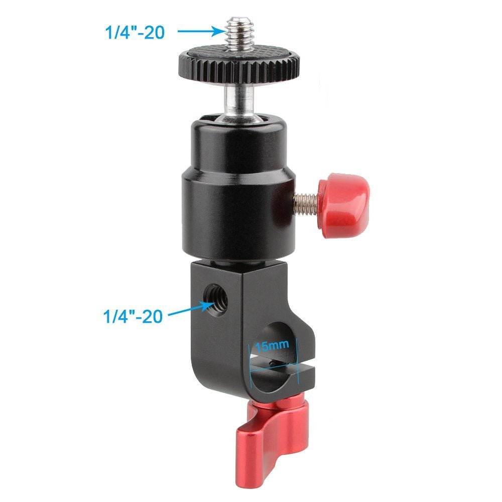 Camvate 15Mm Rod Clamp & Ball Head Mount Adapter With 1/4'' 20 Thread To Attach Diy Accessories(Red, 2 Pieses)   1783