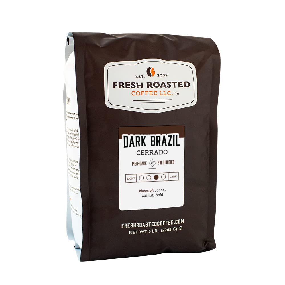 Fresh Roasted Coffee, Dark Brazil Cerrado, 5 Lb (80 Oz), Med Dark Roast, Kosher, Ground