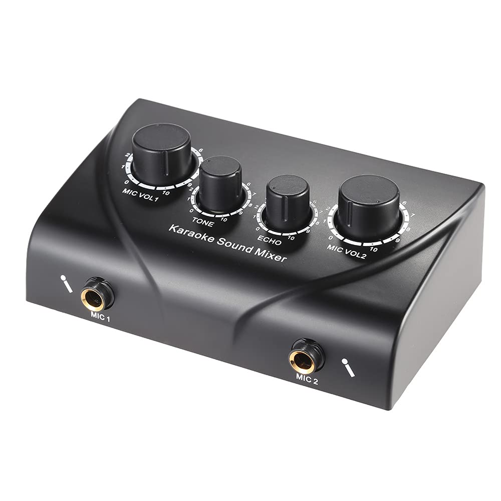 Btuty Karaoke Sound Mixer Dual Mic Inputs Audio Mixer Headphone Amplifier 2 Channel Mixer With Cable N 1 Black Color
