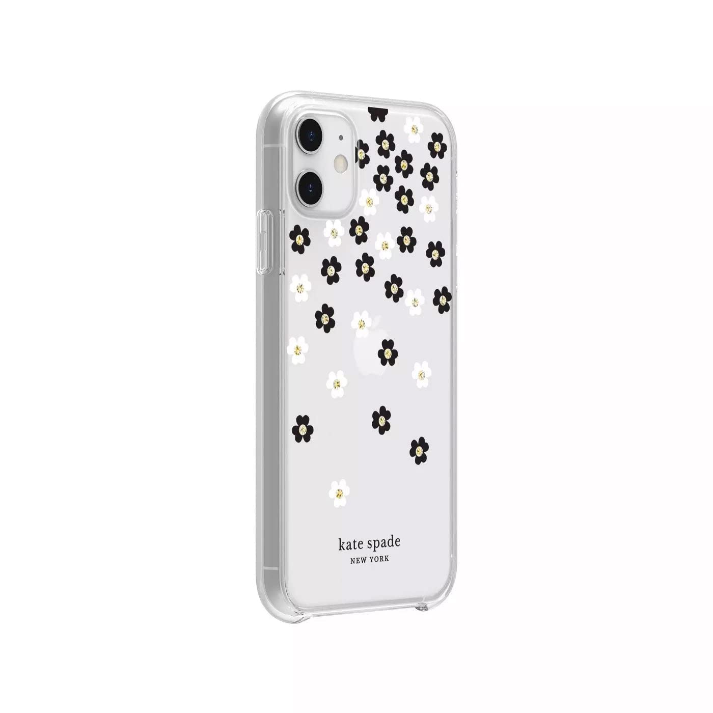 Kate Spade New York Protective Hardshell Case For Iphone 12 Mini   Scattered Flowers Black/White/Gold Gems/Clear/White Bumper