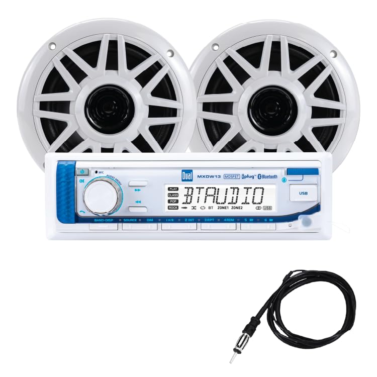 Dual Electronics MXP152W Marine Stereo with (2) 6.5 Marine Speakers & Antenna | AM/FM Boat Radio Digital Media Receiver with Bui