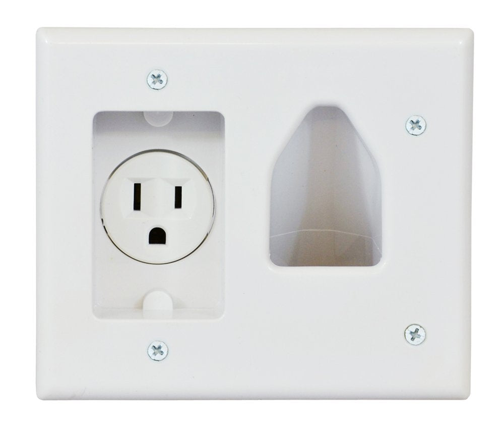 Data Comm Electronics 45 0021 Wh Low Voltage Cable Plate With Recessed Power , White