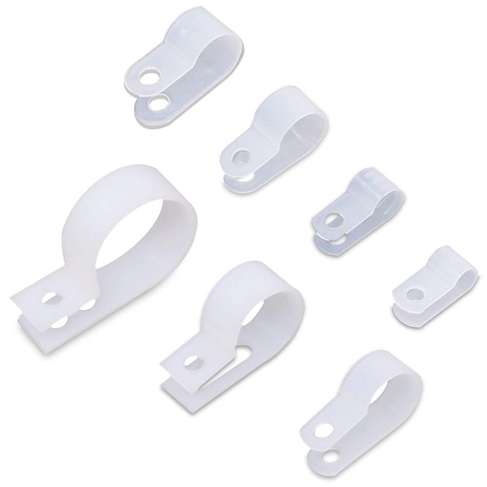 Rustark 250Pcs 7 Sizes White Nylon R Type Cable Clamp Cable Organizer Cord Clips For Wire Management