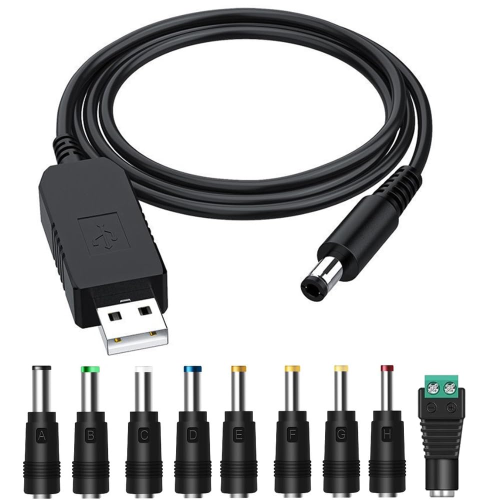 Gebildet DC 5V to DC 12V USB Voltage Step Up Converter Cable Power Supply USB Cable with 9 Interchangeable Jack Connectors Charg