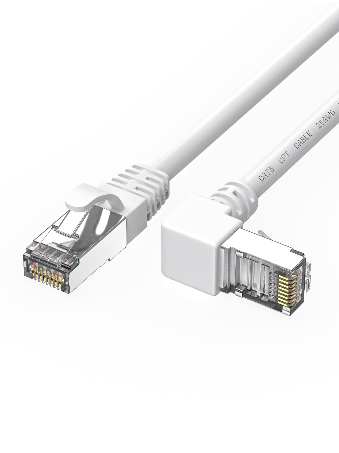 Juxinice 90 Degree Cat6 Ethernet Cable Right Angle Upward Angled White 3Ft,Rj45 Lan Gigabit Network Cord Cat 6 90 Degree Adapter,Bandwidth Up To 250Mhz 1Gbps