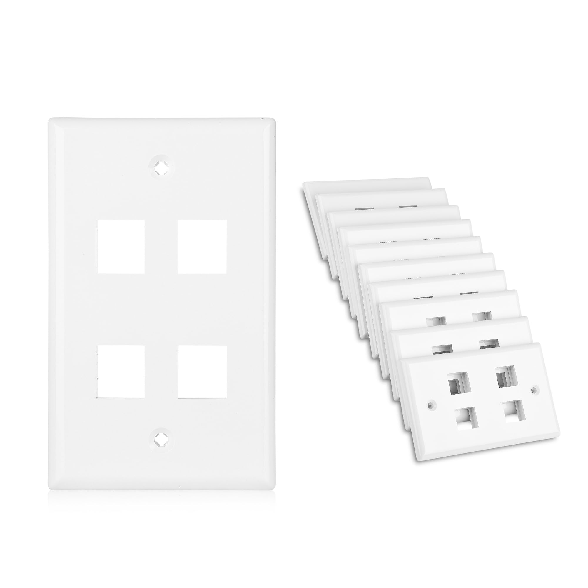 Cable Matters 10 Pack Low Profile 4 Port Keystone Jack Wall Plate, Rj45 Wall Plate For Keystone Jacks In White