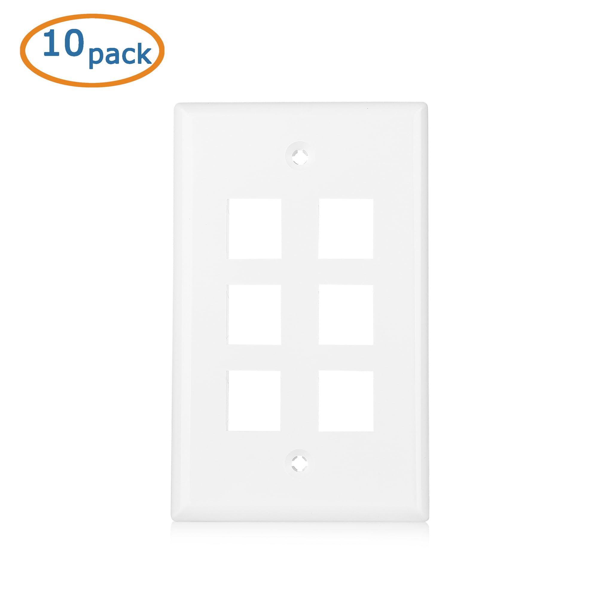 Cable Matters 10 Pack Low Profile 6 Port Keystone Jack Wall Plate, RJ45 Wall Plate for Keystone Jacks in White